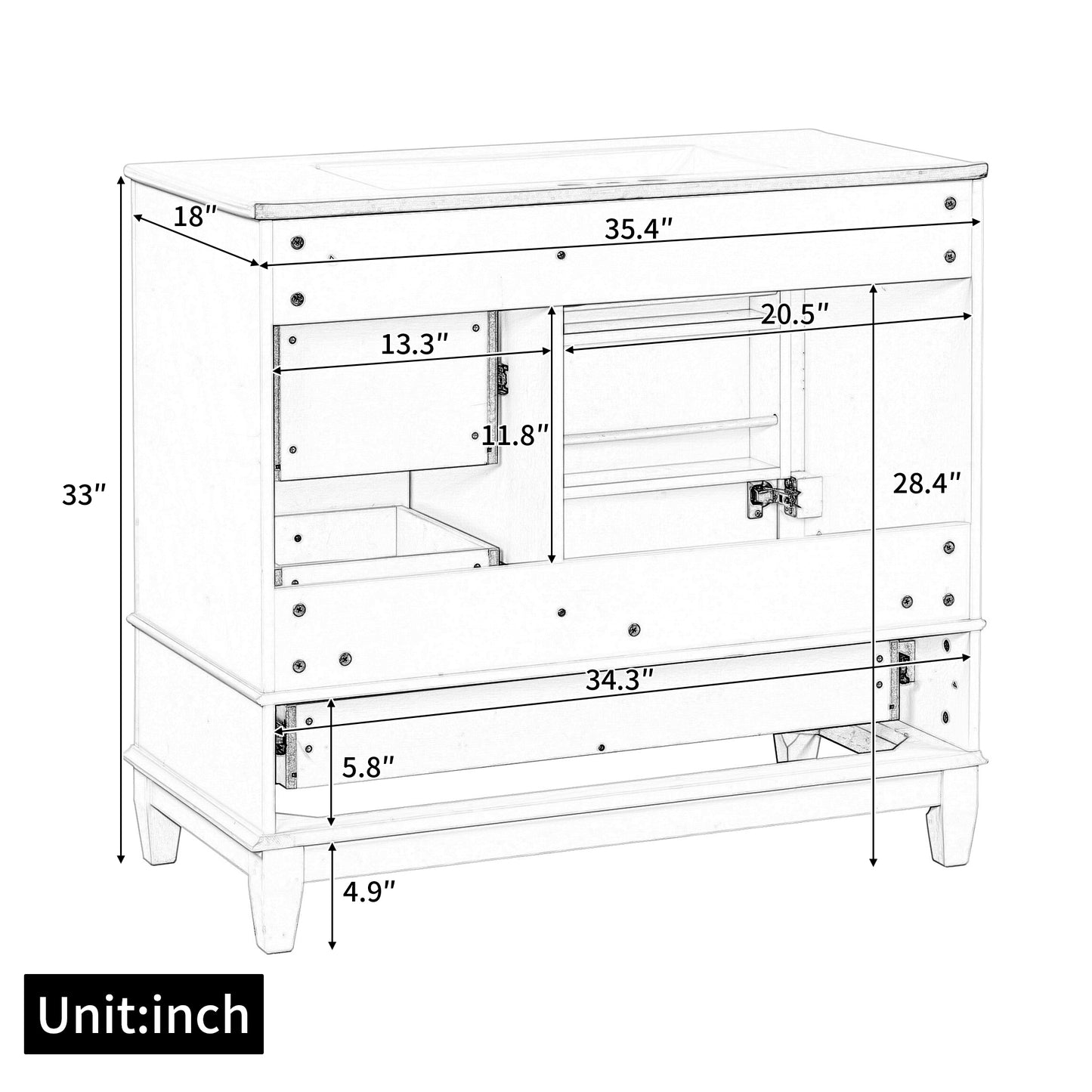 VanityFus 36-in Black Bathroom Vanity Single Sink Combo Ceramic Top 1 Soft Close Door 3 drawers Undermount