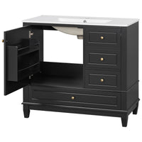 VanityFus 36-in Black Bathroom Vanity Single Sink Combo Ceramic Top 1 Soft Close Door 3 drawers Undermount
