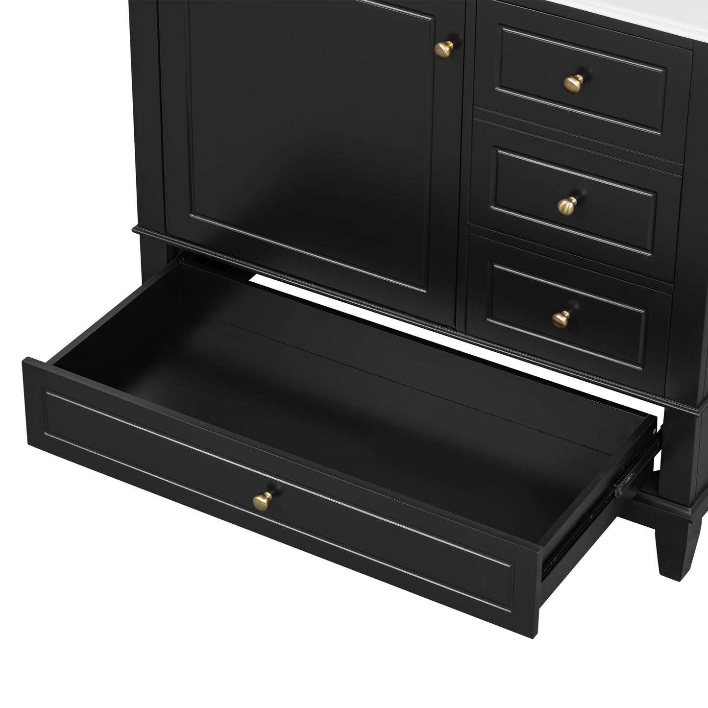 VanityFus 36-in Black Bathroom Vanity Single Sink Combo Ceramic Top 1 Soft Close Door 3 drawers Undermount