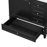 VanityFus 36-in Black Bathroom Vanity Single Sink Combo Ceramic Top 1 Soft Close Door 3 drawers Undermount