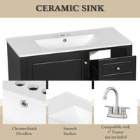 VanityFus 36-in Black Bathroom Vanity Single Sink Combo Ceramic Top 1 Soft Close Door 3 drawers Undermount