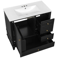 VanityFus 36-in Black Bathroom Vanity Single Sink Combo Ceramic Top 1 Soft Close Door 3 drawers Undermount