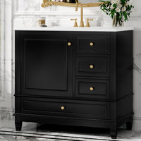 VanityFus 36-in Black Bathroom Vanity Single Sink Combo Ceramic Top 1 Soft Close Door 3 drawers Undermount