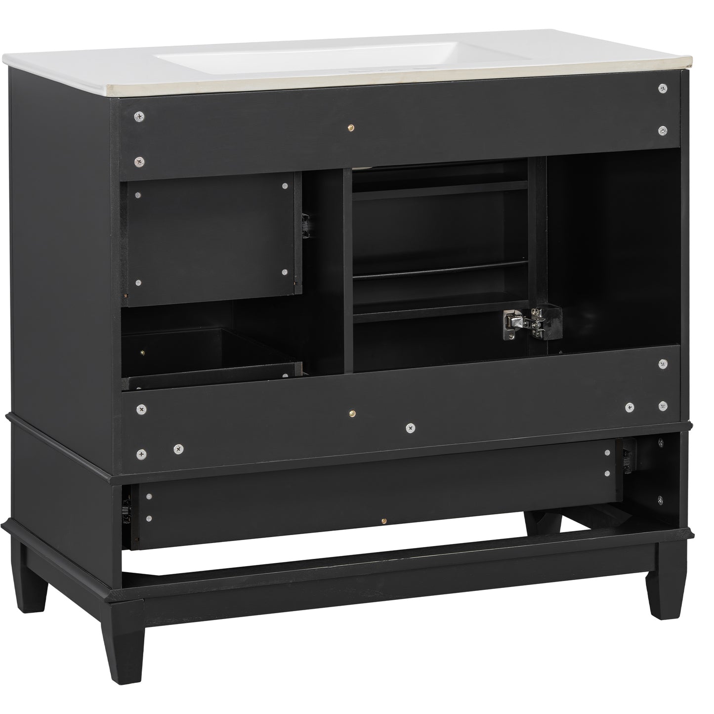 VanityFus 36-in Black Bathroom Vanity Single Sink Combo Ceramic Top 1 Soft Close Door 3 drawers Undermount