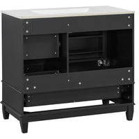 VanityFus 36-in Black Bathroom Vanity Single Sink Combo Ceramic Top 1 Soft Close Door 3 drawers Undermount