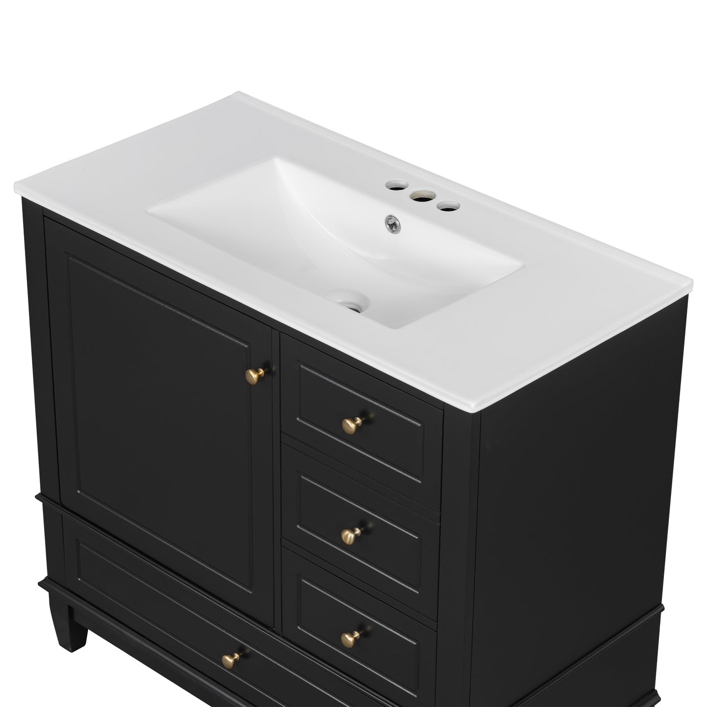 VanityFus 36-in Black Bathroom Vanity Single Sink Combo Ceramic Top 1 Soft Close Door 3 drawers Undermount