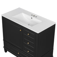 VanityFus 36-in Black Bathroom Vanity Single Sink Combo Ceramic Top 1 Soft Close Door 3 drawers Undermount
