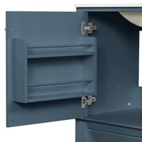 VanityFus 36-in Bathroom Vanity Blue Grey Single Sink Combo with Ceramic Top 1 Soft Close Door 3 Drawers