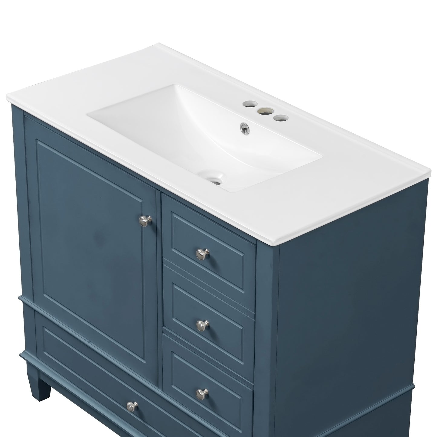 VanityFus 36-in Bathroom Vanity Blue Grey Single Sink Combo with Ceramic Top 1 Soft Close Door 3 Drawers