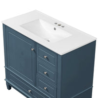 VanityFus 36-in Bathroom Vanity Blue Grey Single Sink Combo with Ceramic Top 1 Soft Close Door 3 Drawers