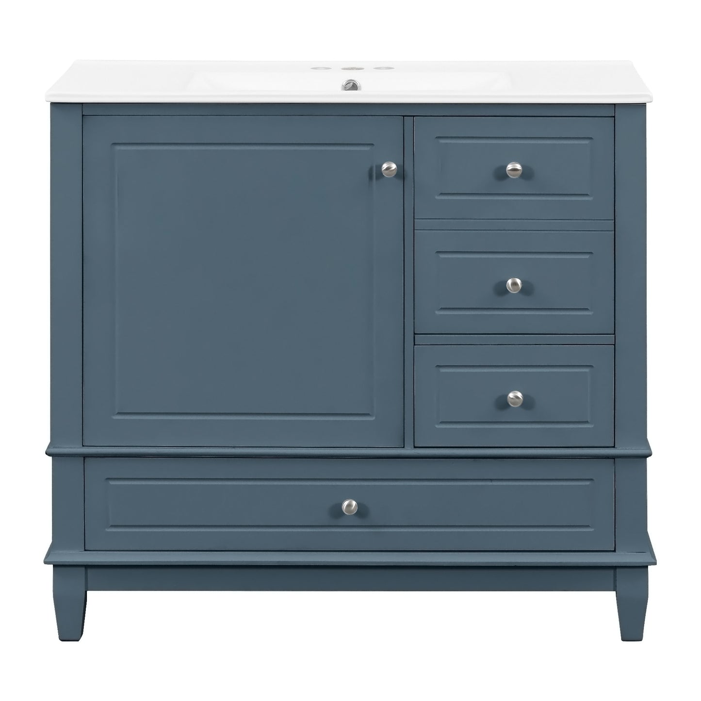 VanityFus 36-in Bathroom Vanity Blue Grey Single Sink Combo with Ceramic Top 1 Soft Close Door 3 Drawers