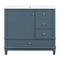 VanityFus 36-in Bathroom Vanity Blue Grey Single Sink Combo with Ceramic Top 1 Soft Close Door 3 Drawers