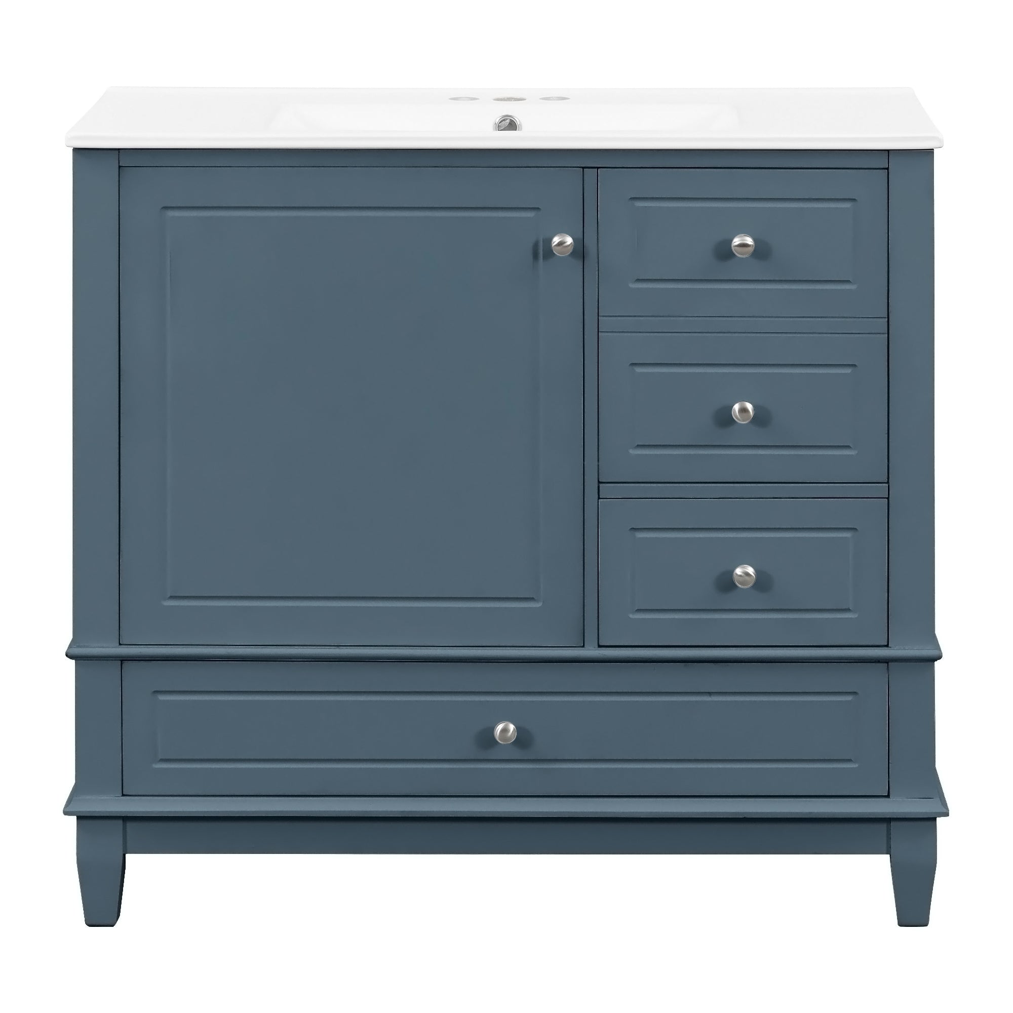 VanityFus 36-in Bathroom Vanity Blue Grey Single Sink Combo with Ceramic Top 1 Soft Close Door 3 Drawers
