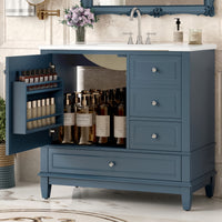 VanityFus 36-in Bathroom Vanity Blue Grey Single Sink Combo with Ceramic Top 1 Soft Close Door 3 Drawers