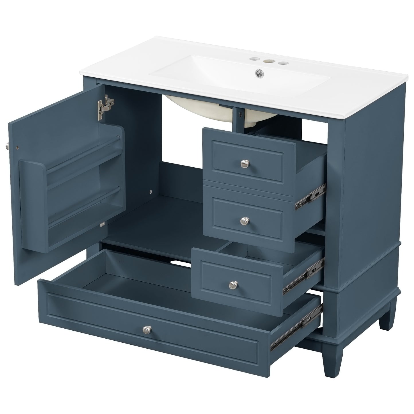 VanityFus 36-in Bathroom Vanity Blue Grey Single Sink Combo with Ceramic Top 1 Soft Close Door 3 Drawers