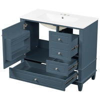 VanityFus 36-in Bathroom Vanity Blue Grey Single Sink Combo with Ceramic Top 1 Soft Close Door 3 Drawers