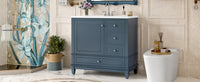 VanityFus 36-in Bathroom Vanity Blue Grey Single Sink Combo with Ceramic Top 1 Soft Close Door 3 Drawers