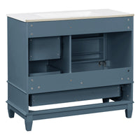 VanityFus 36-in Bathroom Vanity Blue Grey Single Sink Combo with Ceramic Top 1 Soft Close Door 3 Drawers