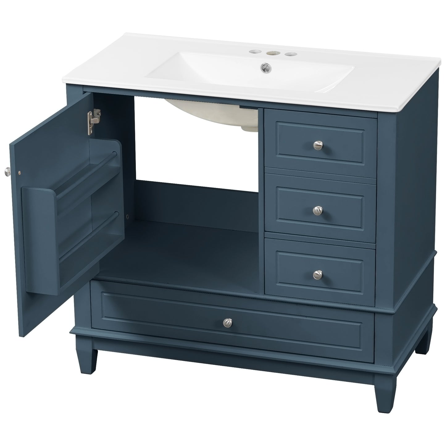VanityFus 36-in Bathroom Vanity Blue Grey Single Sink Combo with Ceramic Top 1 Soft Close Door 3 Drawers