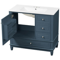 VanityFus 36-in Bathroom Vanity Blue Grey Single Sink Combo with Ceramic Top 1 Soft Close Door 3 Drawers