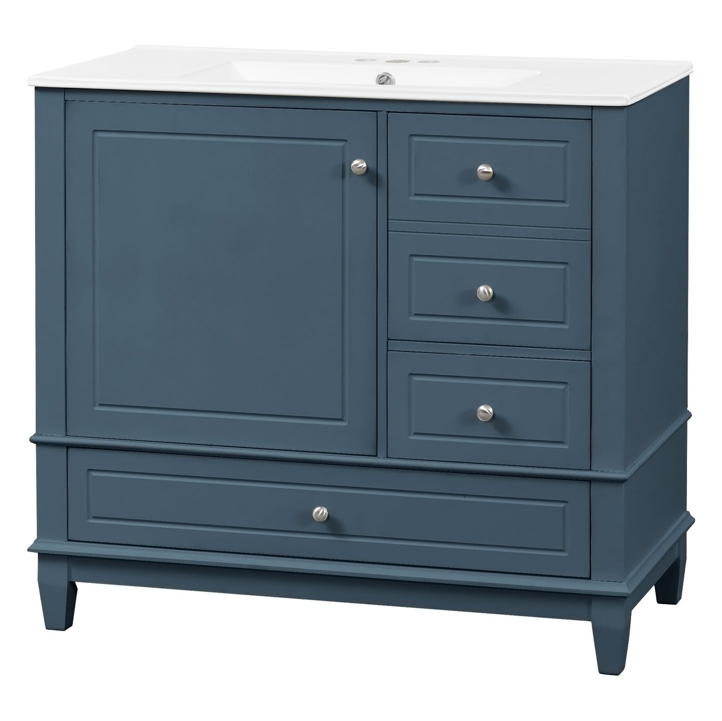 VanityFus 36-in Bathroom Vanity Blue Grey Single Sink Combo with Ceramic Top 1 Soft Close Door 3 Drawers