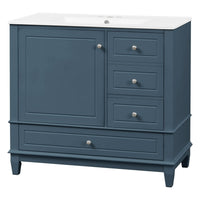 VanityFus 36-in Bathroom Vanity Blue Grey Single Sink Combo with Ceramic Top 1 Soft Close Door 3 Drawers