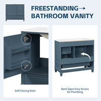 VanityFus 36-in Bathroom Vanity Blue Grey Single Sink Combo with Ceramic Top 1 Soft Close Door 3 Drawers
