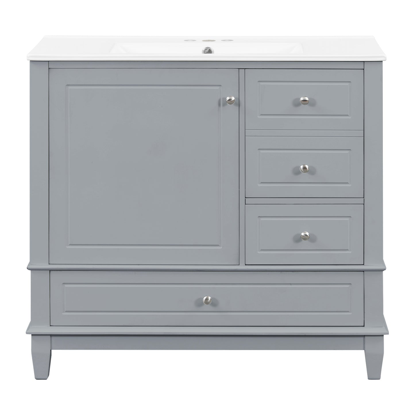 VanityFus 36-in Gray Bathroom Vanity Single Sink Combo Ceramic Top 1 Soft Close Door 3 drawers Undermount