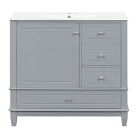 VanityFus 36-in Gray Bathroom Vanity Single Sink Combo Ceramic Top 1 Soft Close Door 3 drawers Undermount