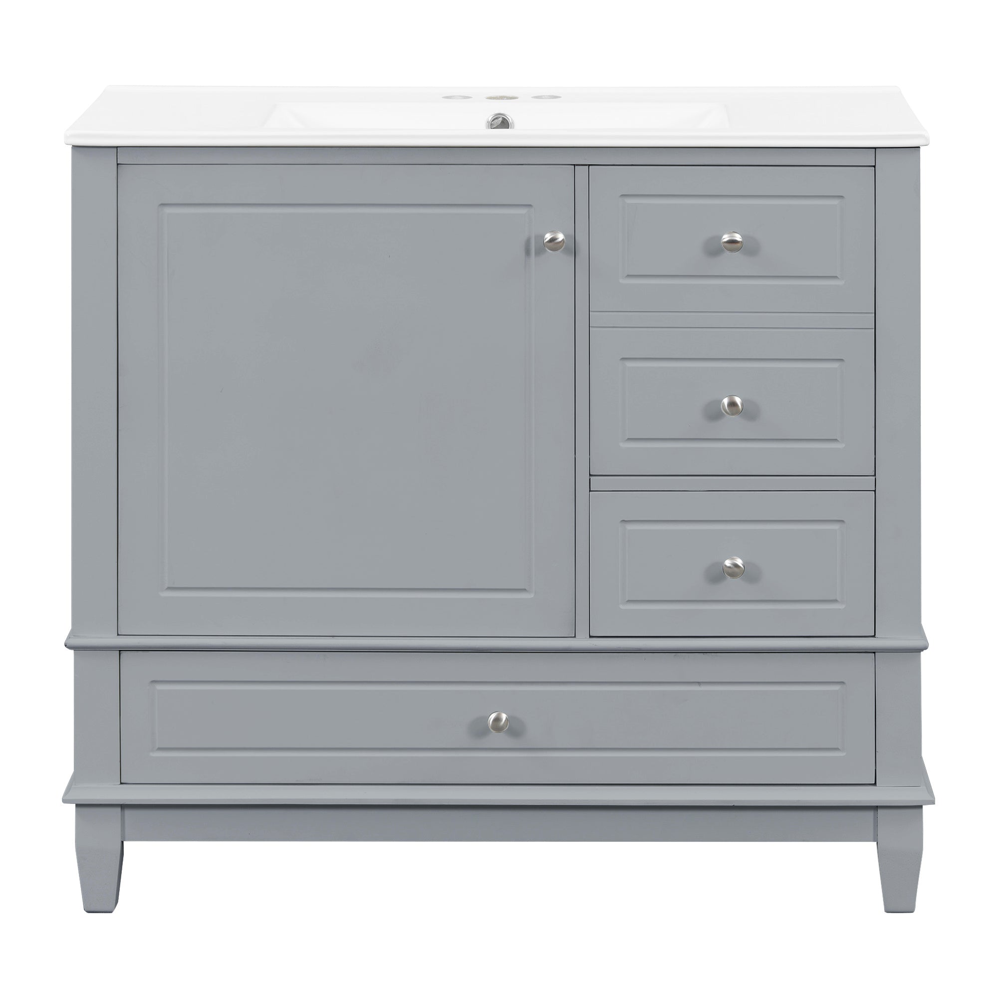 VanityFus 36-in Gray Bathroom Vanity Single Sink Combo Ceramic Top 1 Soft Close Door 3 drawers Undermount