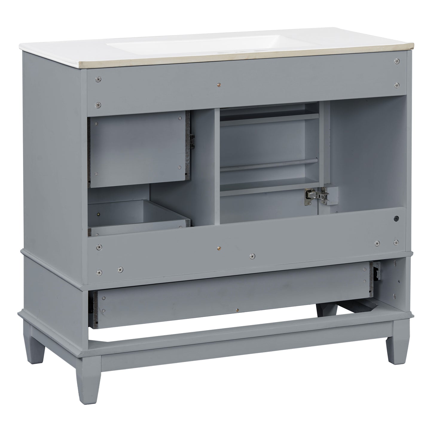 VanityFus 36-in Gray Bathroom Vanity Single Sink Combo Ceramic Top 1 Soft Close Door 3 drawers Undermount