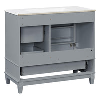 VanityFus 36-in Gray Bathroom Vanity Single Sink Combo Ceramic Top 1 Soft Close Door 3 drawers Undermount