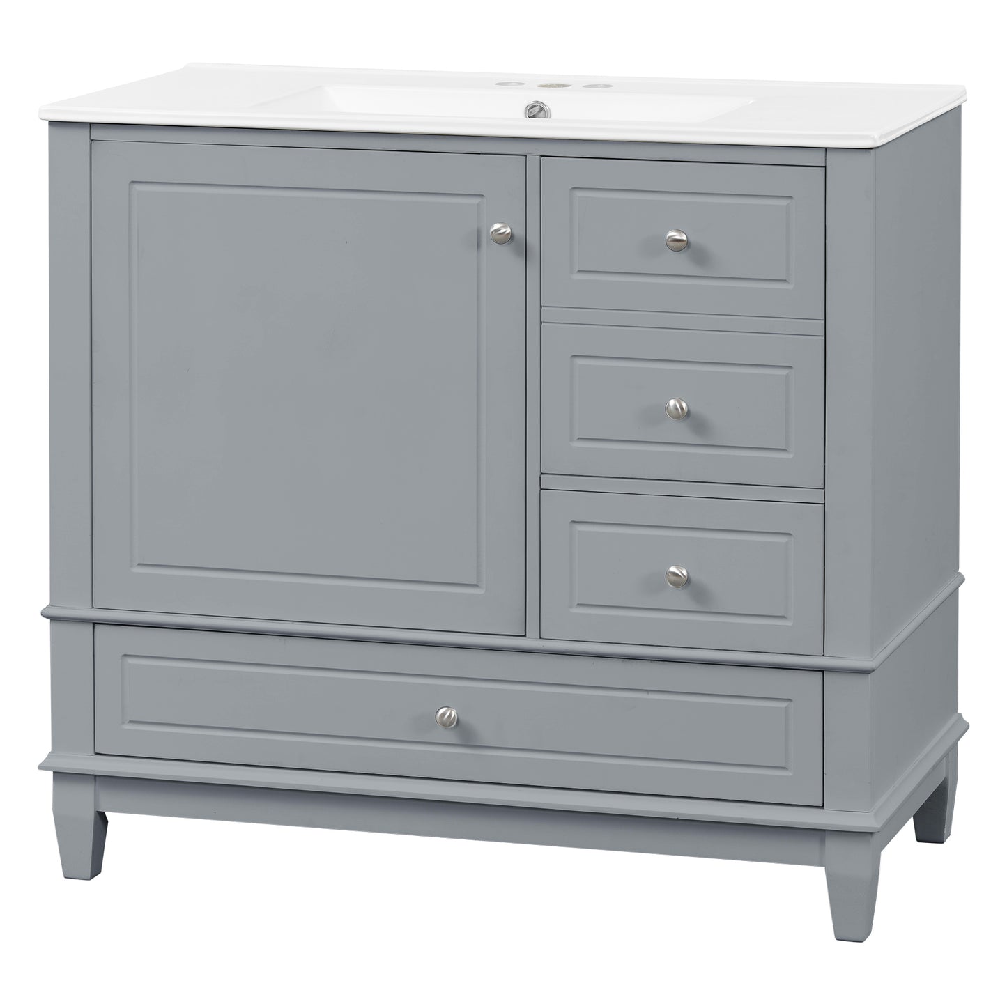 VanityFus 36-in Gray Bathroom Vanity Single Sink Combo Ceramic Top 1 Soft Close Door 3 drawers Undermount