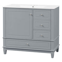 VanityFus 36-in Gray Bathroom Vanity Single Sink Combo Ceramic Top 1 Soft Close Door 3 drawers Undermount