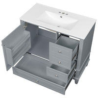 VanityFus 36-in Gray Bathroom Vanity Single Sink Combo Ceramic Top 1 Soft Close Door 3 drawers Undermount