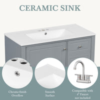 VanityFus 36-in Gray Bathroom Vanity Single Sink Combo Ceramic Top 1 Soft Close Door 3 drawers Undermount
