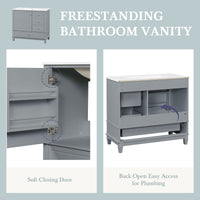 VanityFus 36-in Gray Bathroom Vanity Single Sink Combo Ceramic Top 1 Soft Close Door 3 drawers Undermount