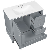 VanityFus 36-in Gray Bathroom Vanity Single Sink Combo Ceramic Top 1 Soft Close Door 3 drawers Undermount