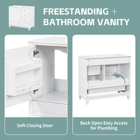 VanityFus 36-in White Bathroom Vanity Single Sink Combo Ceramic Top 1 Soft Close Door 3 drawers Undermount