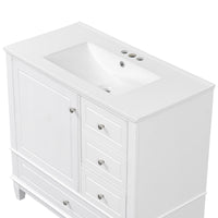 VanityFus 36-in White Bathroom Vanity Single Sink Combo Ceramic Top 1 Soft Close Door 3 drawers Undermount