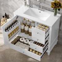 VanityFus 36-in White Bathroom Vanity Single Sink Combo Ceramic Top 1 Soft Close Door 3 drawers Undermount