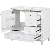 VanityFus 36-in White Bathroom Vanity Single Sink Combo Ceramic Top 1 Soft Close Door 3 drawers Undermount
