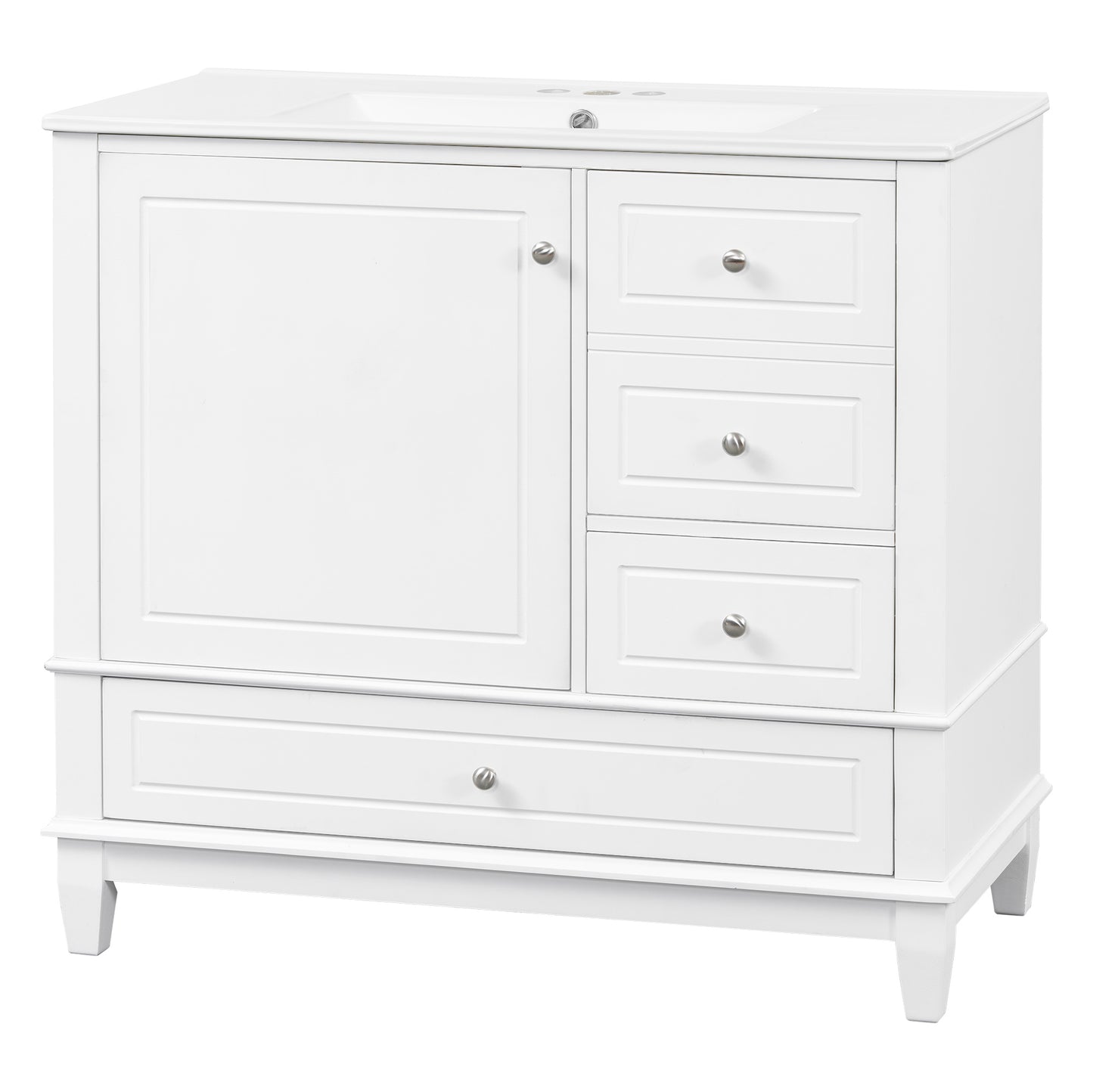 VanityFus 36-in White Bathroom Vanity Single Sink Combo Ceramic Top 1 Soft Close Door 3 drawers Undermount