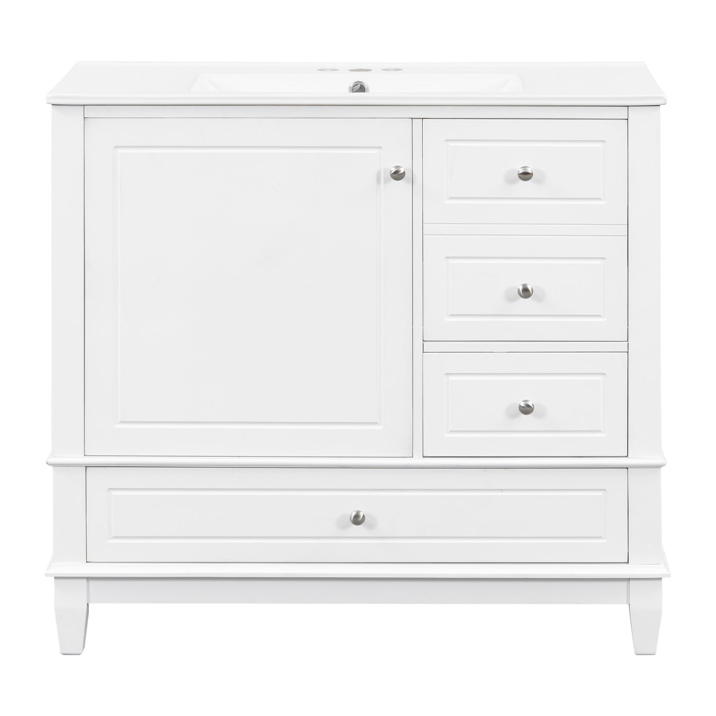 VanityFus 36-in White Bathroom Vanity Single Sink Combo Ceramic Top 1 Soft Close Door 3 drawers Undermount