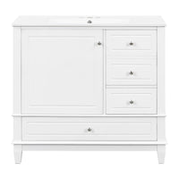 VanityFus 36-in White Bathroom Vanity Single Sink Combo Ceramic Top 1 Soft Close Door 3 drawers Undermount