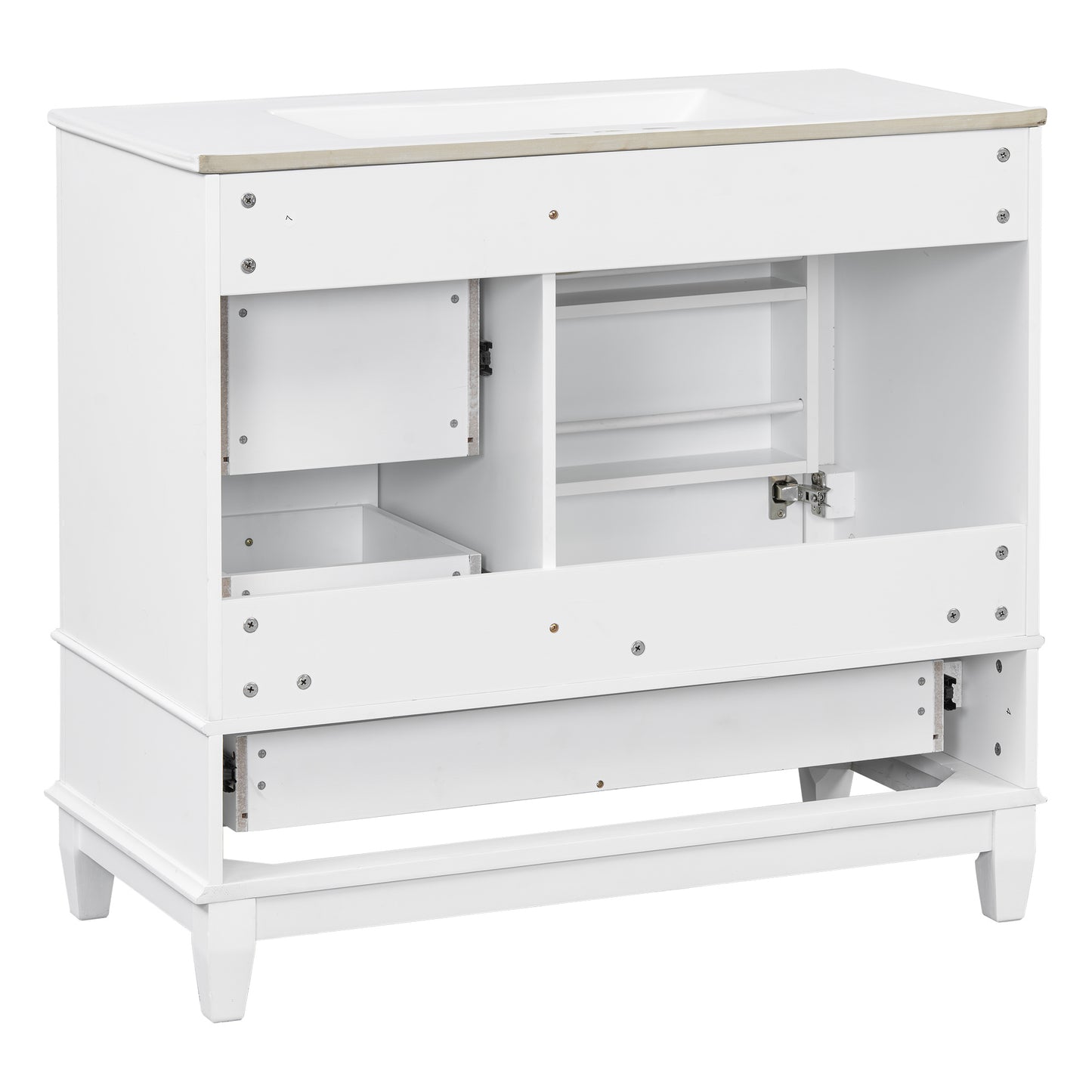 VanityFus 36-in White Bathroom Vanity Single Sink Combo Ceramic Top 1 Soft Close Door 3 drawers Undermount