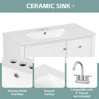 VanityFus 36-in White Bathroom Vanity Single Sink Combo Ceramic Top 1 Soft Close Door 3 drawers Undermount