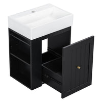 VanityFus 20-in Black Bathroom Vanity Single Sink Combo Ceramic Top 1 drawer Wall-mounted Adjustable Shelves