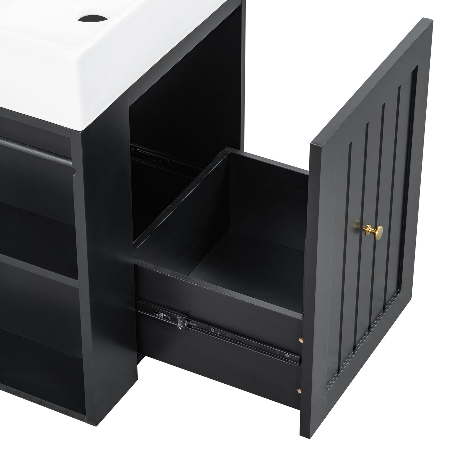 VanityFus 20-in Black Bathroom Vanity Single Sink Combo Ceramic Top 1 drawer Wall-mounted Adjustable Shelves