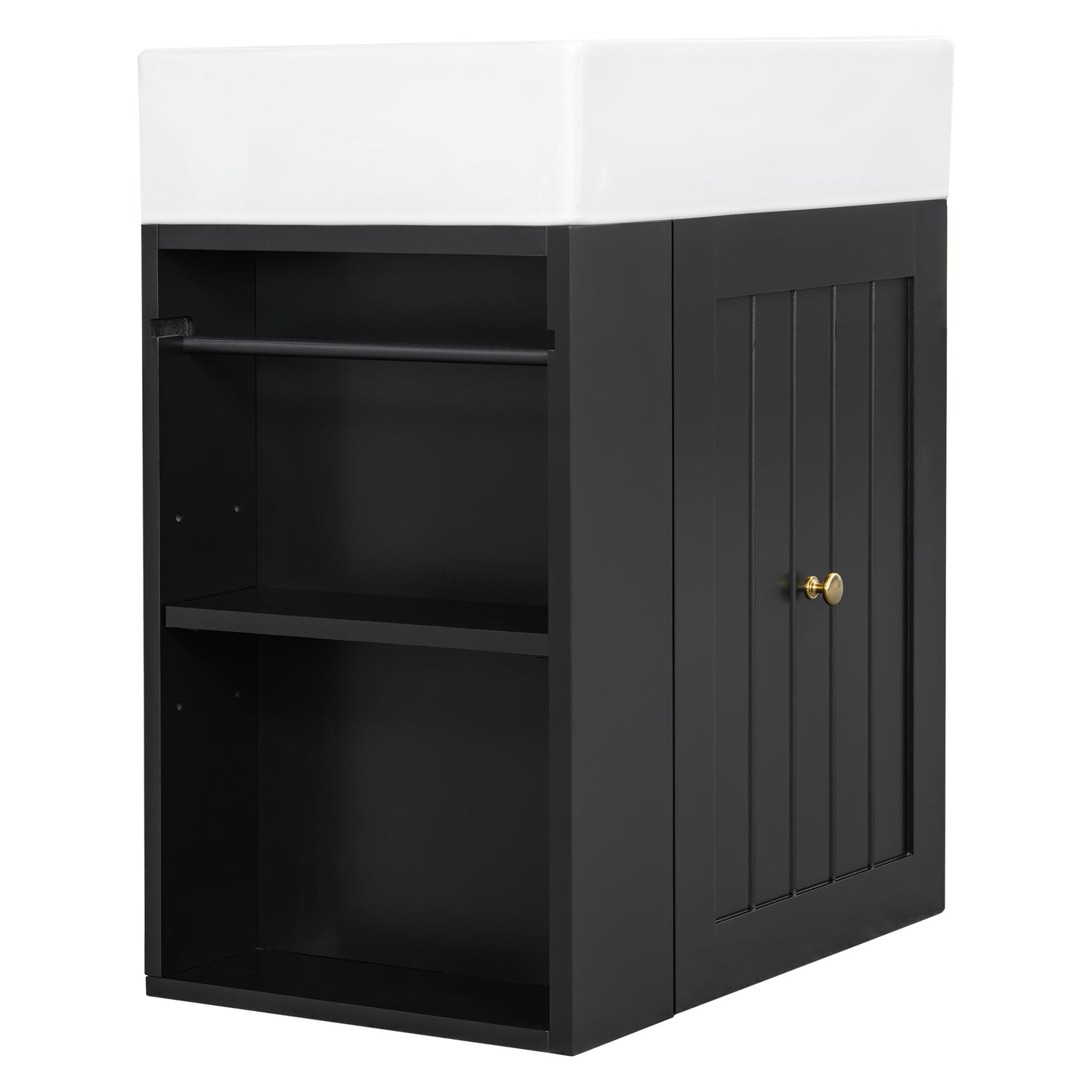 VanityFus 20-in Black Bathroom Vanity Single Sink Combo Ceramic Top 1 drawer Wall-mounted Adjustable Shelves